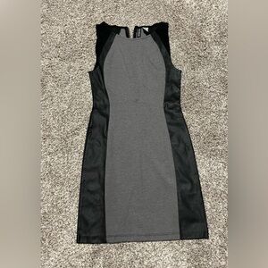 Grey Bodycon Mini Dress With Black Faux Leather Panels